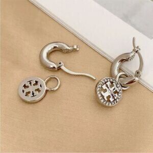 Tory?Burch Silver Miller Pav�� Huggie Hoops